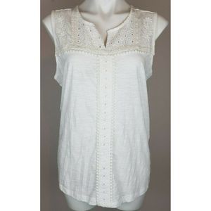 Max Studio White Cotton Tunic Tank M Eyelet Embroidery NWT